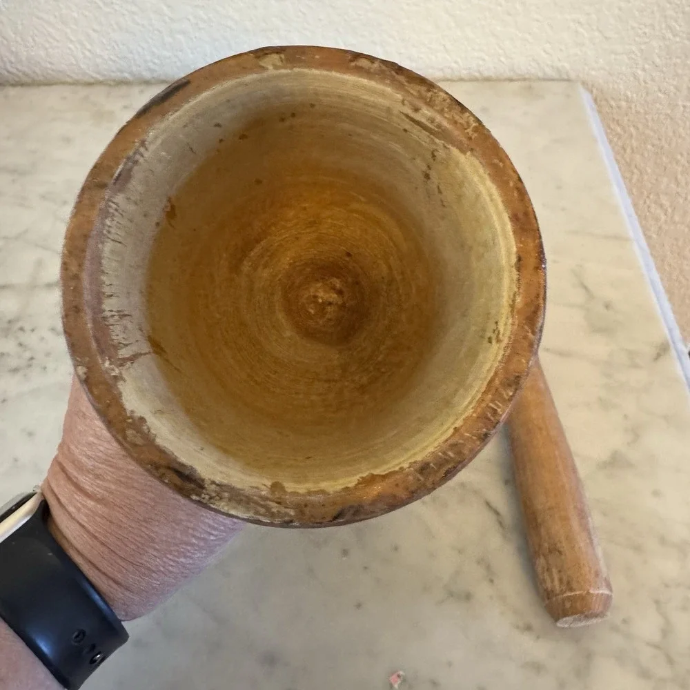 Carved Turned Hard Wood Mortar and Pestle From Brazil